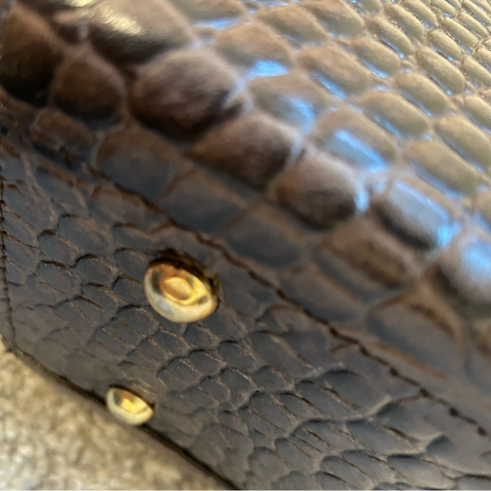 Classic Croc-Embossed Top-Handle Satchel in Dark Brown - Picture 3 of 14